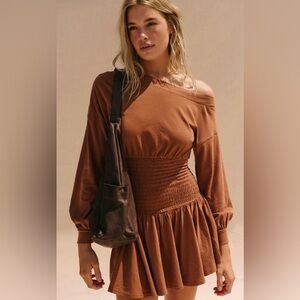 NWT FREE PEOPLE SCORCHING HOT LONG SLEEVE MINI DRESS ARGAN OIL